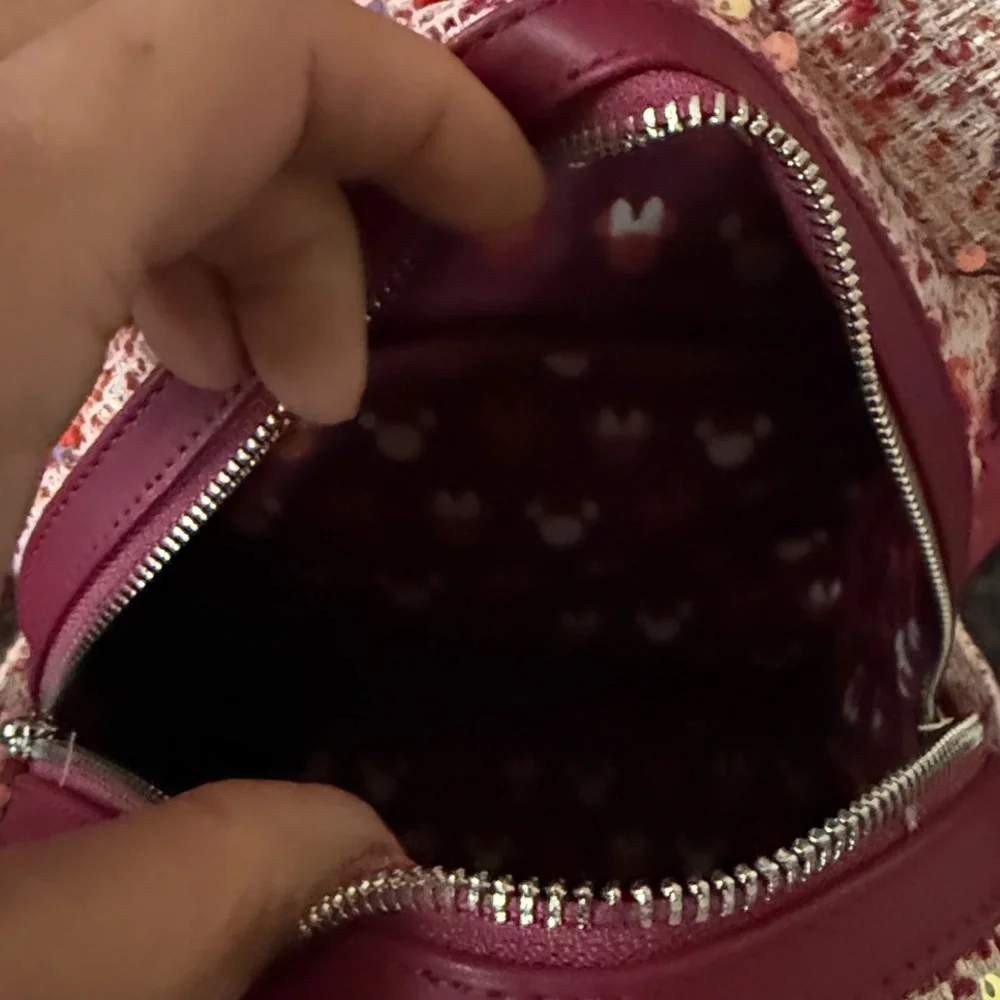 Disney Pink and Red Tweed sparkle loungefly backpack - Picture 4 of 8